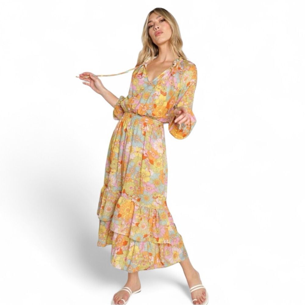 Show Me Your Mumu Cait Midi Dress Groovy Blooms Size S